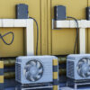 close up heat pump outside home